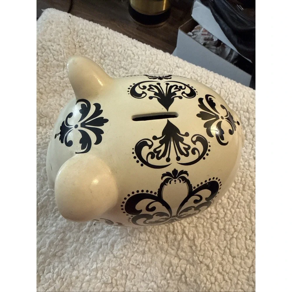 Target Pig Piggy Coin Money Bank White & White Scroll Design RE 2010